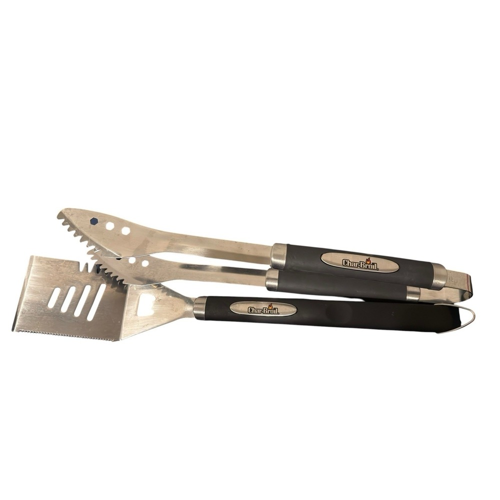 Char-Broil 2-Piece BBQ Stainless Steel Grill Set Spatula & Tongs, Silver/Black
